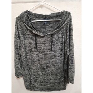 Gap Women's L‎ Hoodie Sweatshirt Black Gray Space Dye V-Neck Pullover Soft